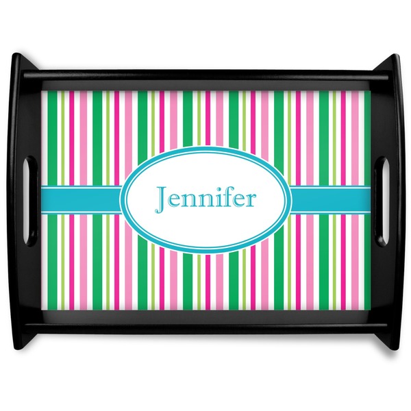 Custom Grosgrain Stripe Black Wooden Tray - Large (Personalized)