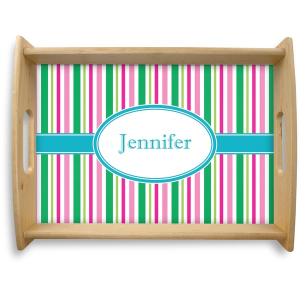 Custom Grosgrain Stripe Natural Wooden Tray - Large (Personalized)