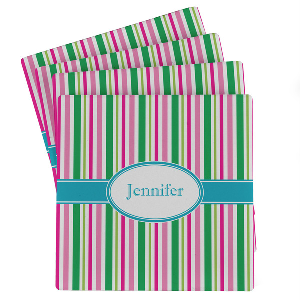 Custom Grosgrain Stripe Absorbent Stone Coasters - Set of 4 (Personalized)