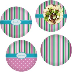 Grosgrain Stripe Set of 4 Glass Lunch / Dinner Plate 10" (Personalized)