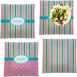 Grosgrain Stripe Set of 4 Glass Square Lunch / Dinner Plate 9.5" (Personalized)