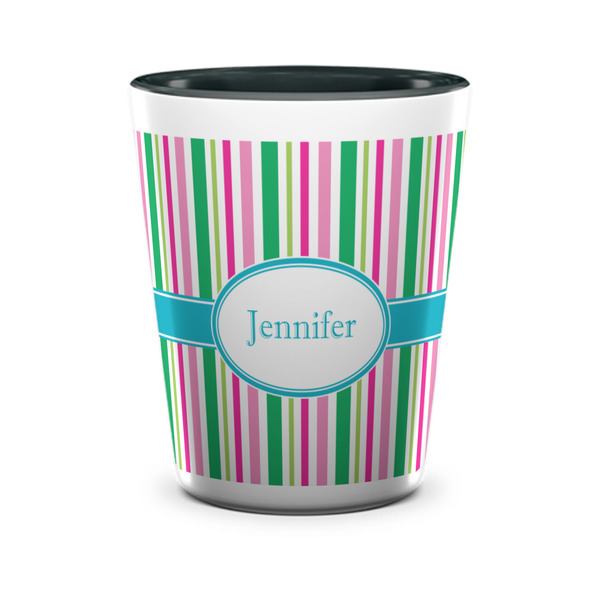 Custom Grosgrain Stripe Ceramic Shot Glass - 1.5 oz - Two Tone - Set of 4 (Personalized)