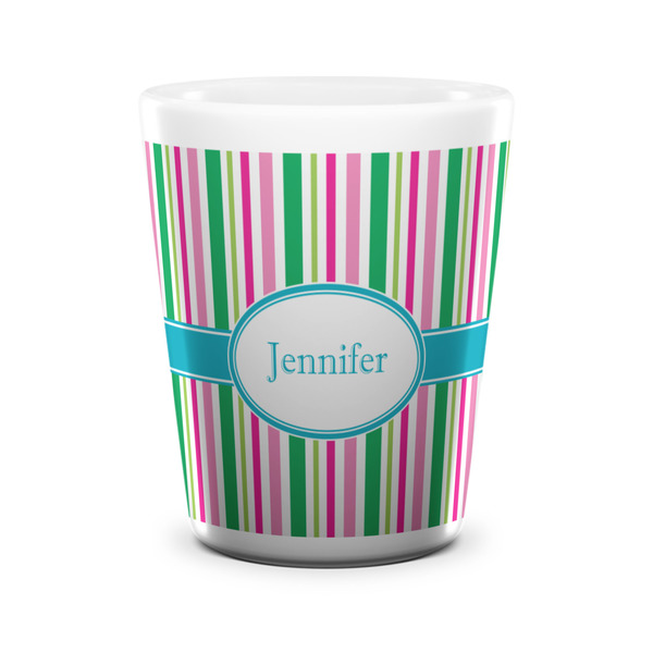 Custom Grosgrain Stripe Ceramic Shot Glass - 1.5 oz - White - Set of 4 (Personalized)
