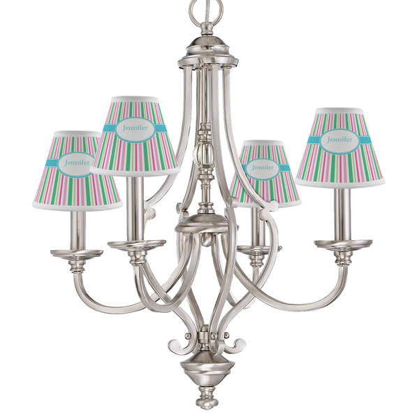Grosgrain Stripe Small Chandelier Shade - LIFESTYLE (on chandelier)