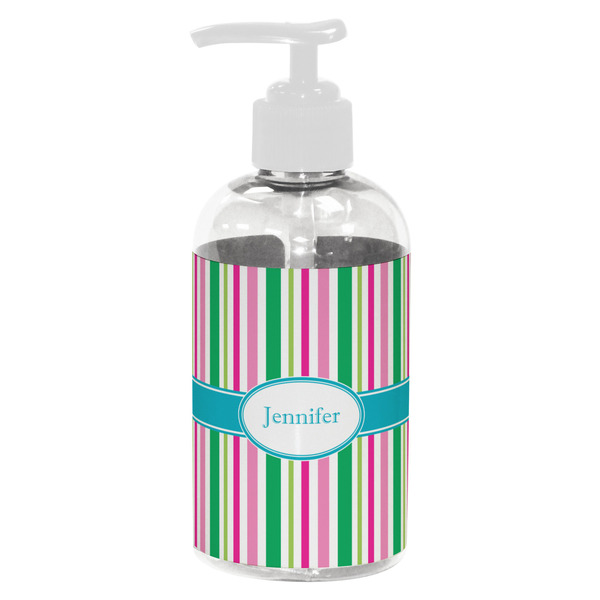 Custom Grosgrain Stripe Plastic Soap / Lotion Dispenser (8 oz - Small - White) (Personalized)