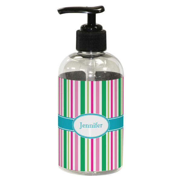 Custom Grosgrain Stripe Plastic Soap / Lotion Dispenser (8 oz - Small - Black) (Personalized)