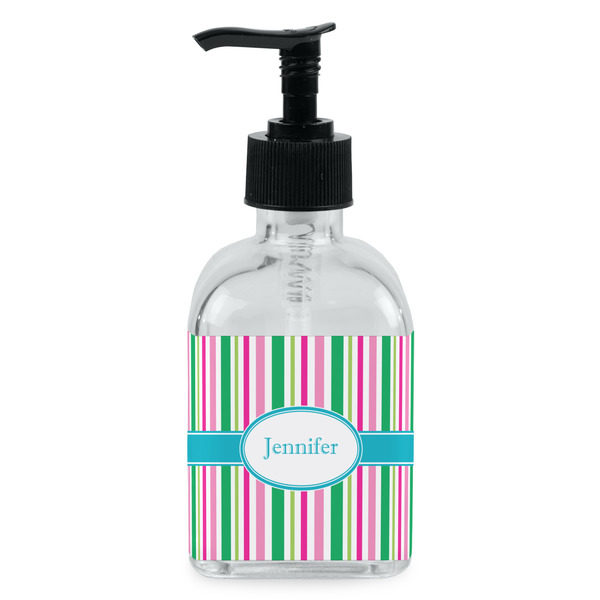 Custom Grosgrain Stripe Glass Soap & Lotion Bottle - Single Bottle (Personalized)