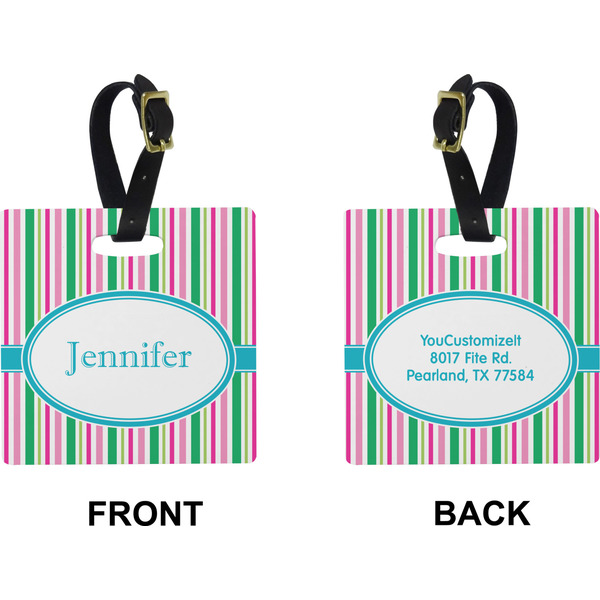 Grosgrain Stripe Square Luggage Tag (Front + Back)