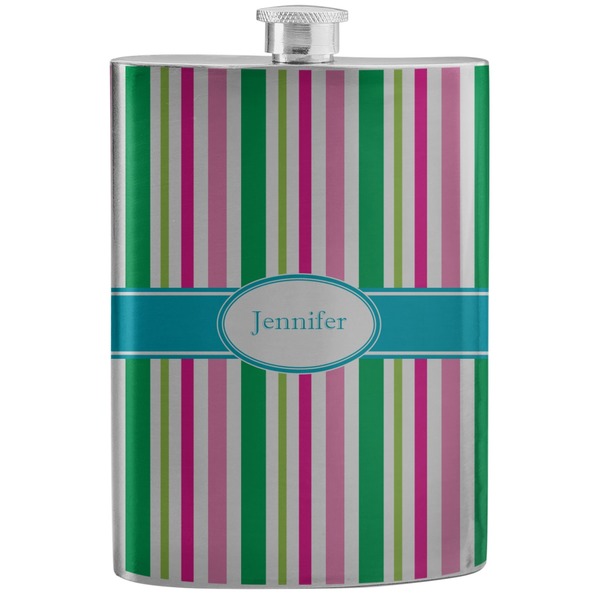 Custom Grosgrain Stripe Stainless Steel Flask (Personalized)