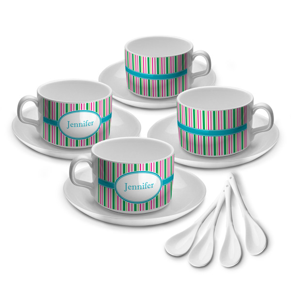 Custom Grosgrain Stripe Tea Cup - Set of 4 (Personalized)
