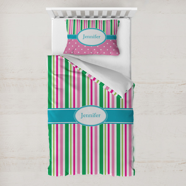 Custom Grosgrain Stripe Toddler Bedding Set - With Pillowcase (Personalized)