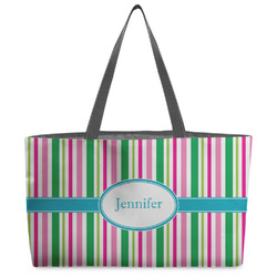 Grosgrain Stripe Beach Totes Bag - w/ Black Handles (Personalized)