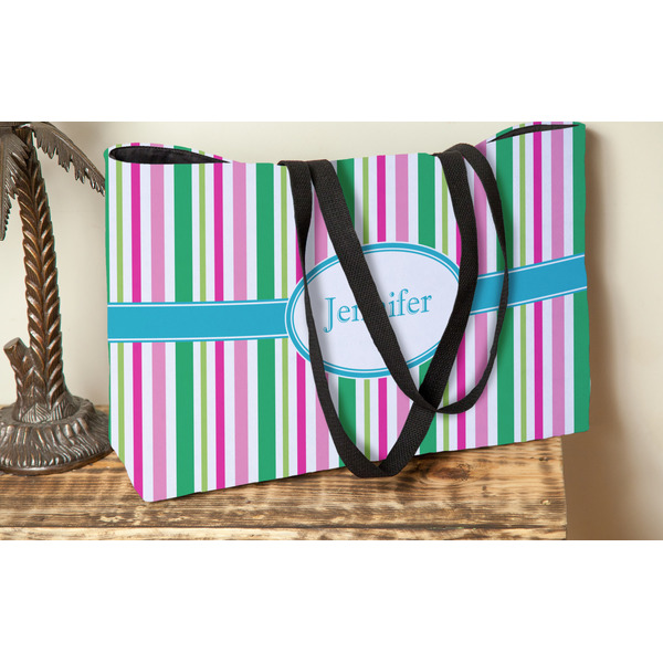 Grosgrain Stripe Tote w/Black Handles - Lifestyle View