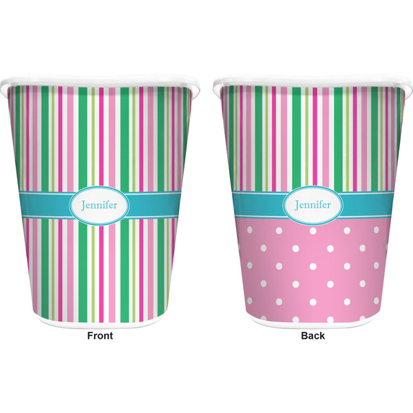 Grosgrain Stripe Trash Can White - Front and Back - Apvl