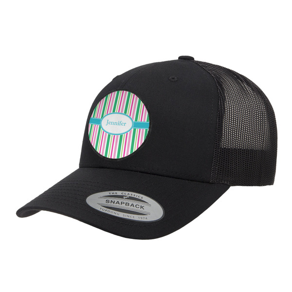 Custom Grosgrain Stripe Trucker Hat - Black (Personalized)