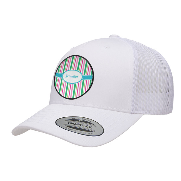 Custom Grosgrain Stripe Trucker Hat - White (Personalized)