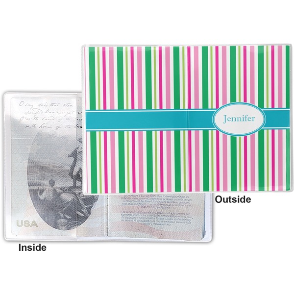 Grosgrain Stripe Vinyl Passport Holder - Flat Front and Back