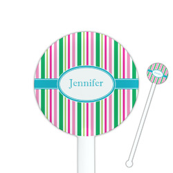 Grosgrain Stripe 5.5" Round Plastic Stir Sticks - White - Single Sided (Personalized)