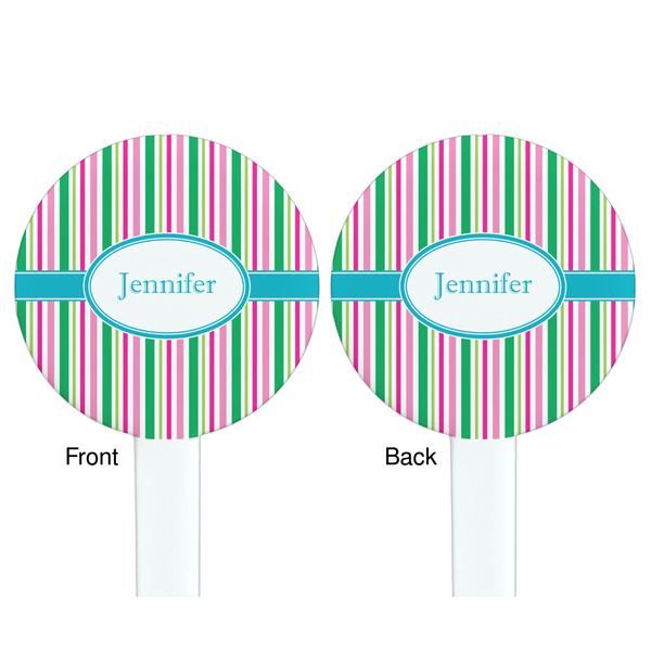 Grosgrain Stripe White Plastic 7" Stir Stick - Double Sided - Round - Front & Back