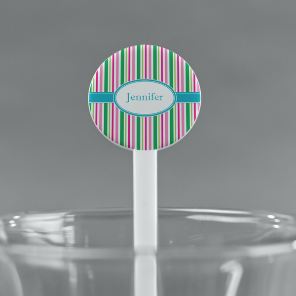 Grosgrain Stripe White Plastic 7" Stir Stick - Round - Main