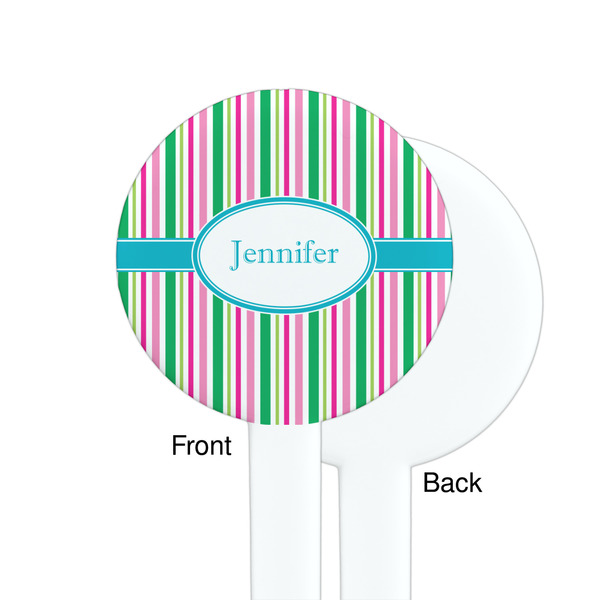 Grosgrain Stripe White Plastic 7" Stir Stick - Single Sided - Round - Front & Back