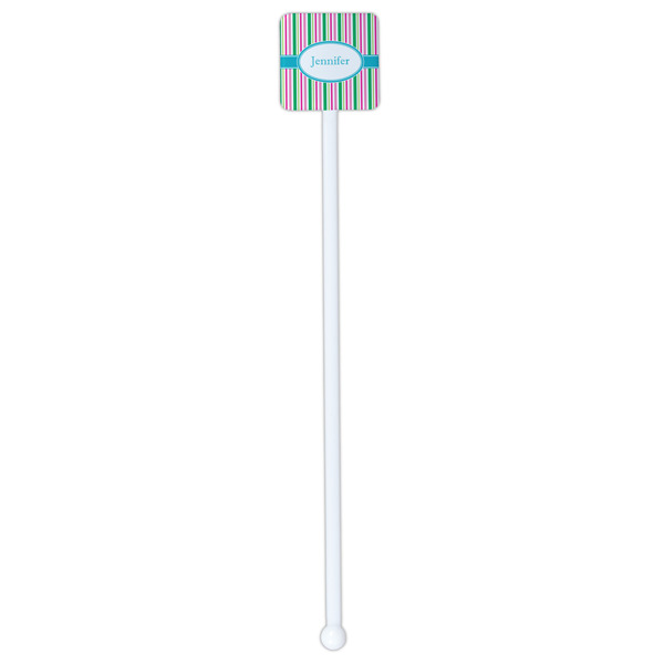 Grosgrain Stripe White Plastic Stir Stick - Single Sided - Square - Single Stick