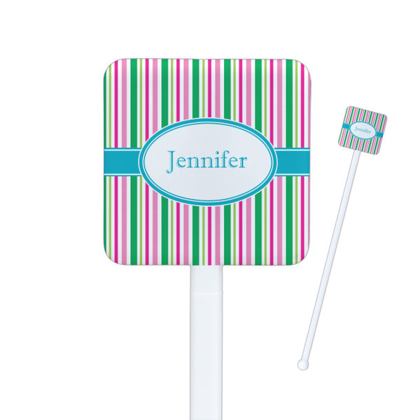 Custom Grosgrain Stripe Square Plastic Stir Sticks - Single Sided (Personalized)