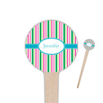 Grosgrain Stripe 4" Round Wooden Food Picks - Single Sided (Personalized)