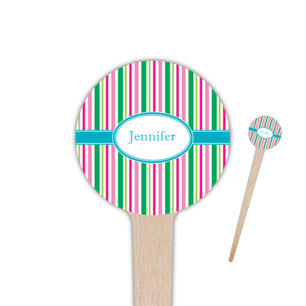 Custom Grosgrain Stripe 4" Round Wooden Food Picks - Single Sided (Personalized)