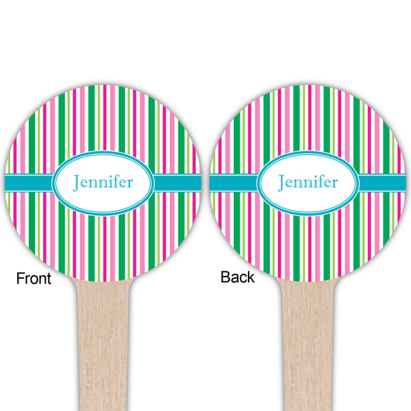 Grosgrain Stripe Wooden 4" Food Pick - Round - Double Sided - Front & Back