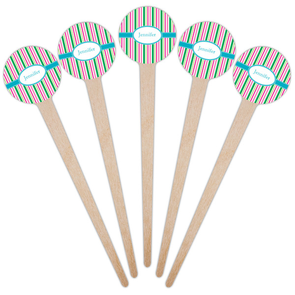 Grosgrain Stripe Wooden 4" Food Pick - Round - Fan View