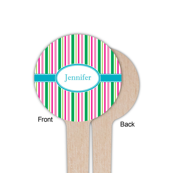 Grosgrain Stripe Wooden 4" Food Pick - Round - Single Sided - Front & Back