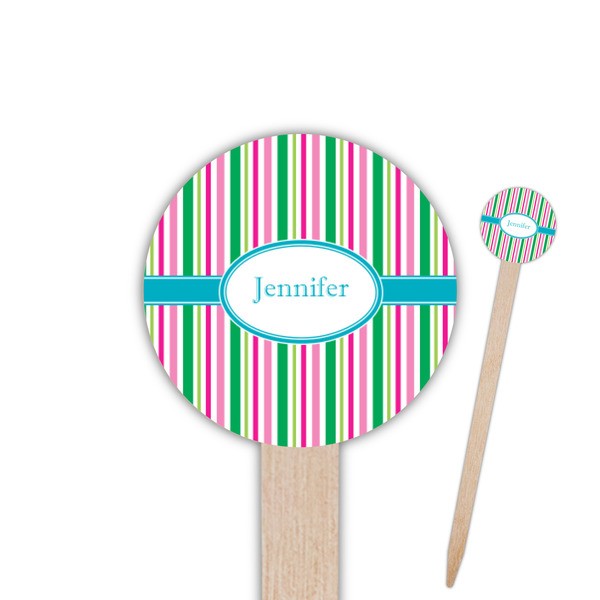 Custom Grosgrain Stripe Round Wooden Food Picks (Personalized)