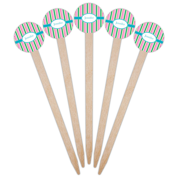 Grosgrain Stripe Wooden 6" Food Pick - Round - Fan View