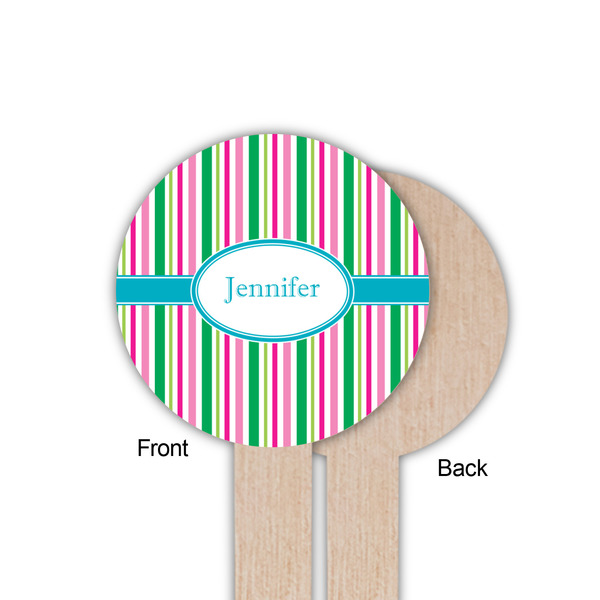 Grosgrain Stripe Wooden 6" Food Pick - Round - Single Sided - Front & Back