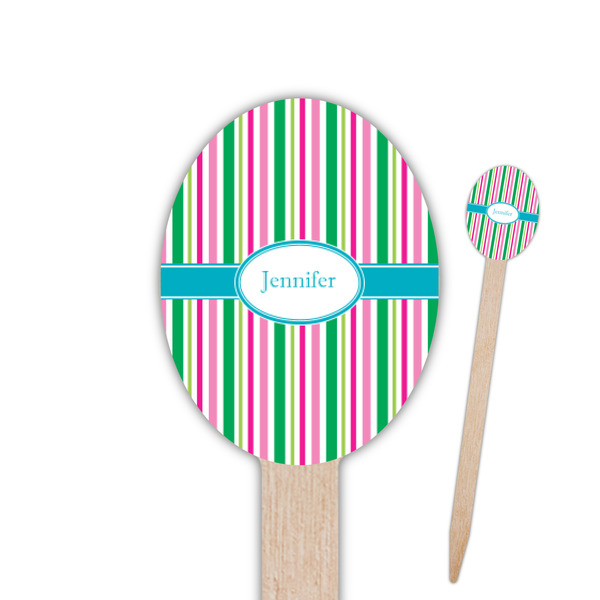 Custom Grosgrain Stripe Oval Wooden Food Picks - Double Sided (Personalized)
