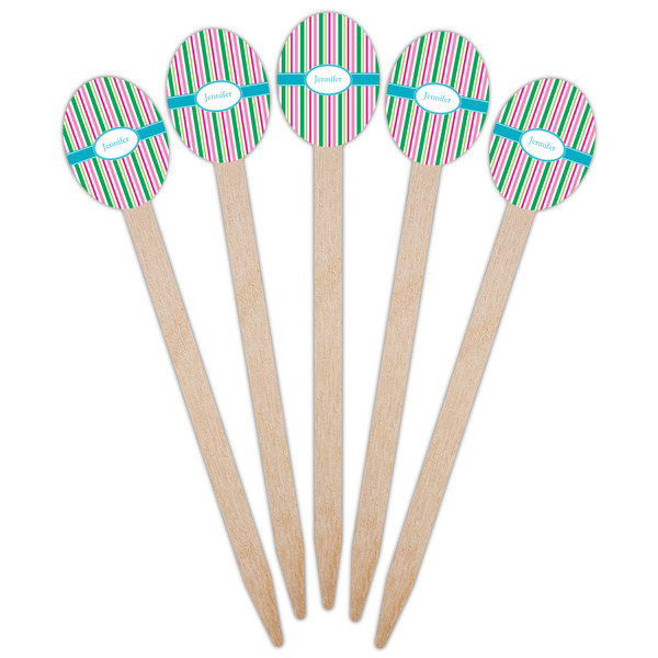 Grosgrain Stripe Wooden Food Pick - Oval - Fan View