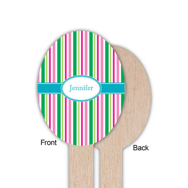 Grosgrain Stripe Wooden Food Pick - Oval - Single Sided - Front & Back