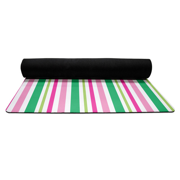 Grosgrain Stripe Yoga Mat Rolled up Black Rubber Backing