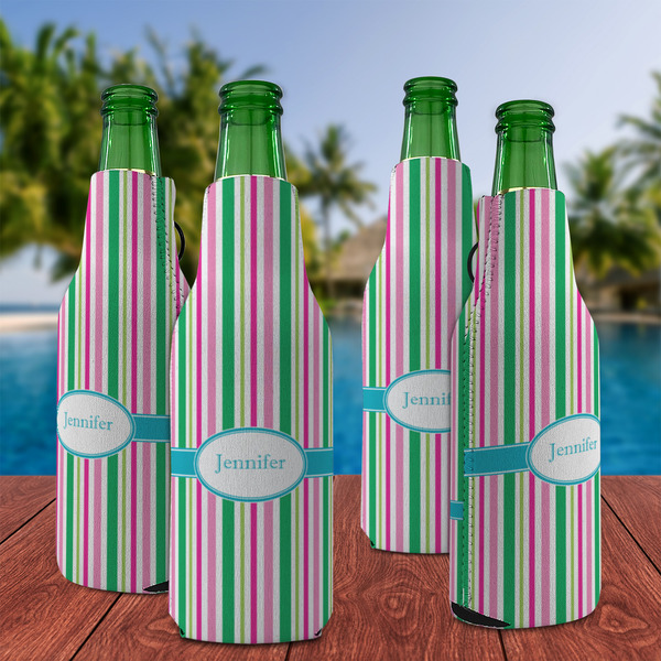 Grosgrain Stripe Zipper Bottle Cooler - Set of 4 - LIFESTYLE