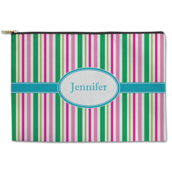 Custom Grosgrain Stripe Zipper Pouch - Large - 12.5"x8.5" (Personalized)