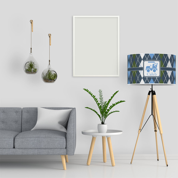 Blue Argyle 12" Drum Lampshade - LIFESTYLE