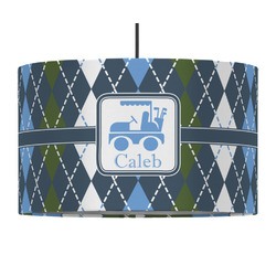 Blue Argyle 12" Drum Pendant Lamp - Fabric (Personalized)