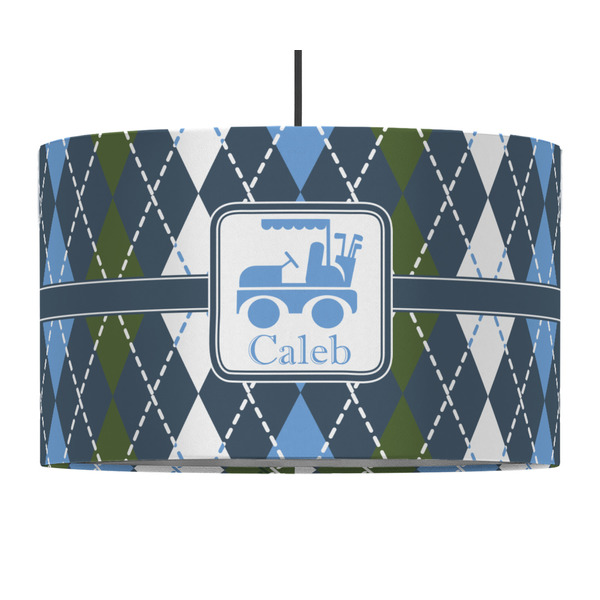 Blue Argyle 12" Drum Lampshade - PENDANT (Fabric)