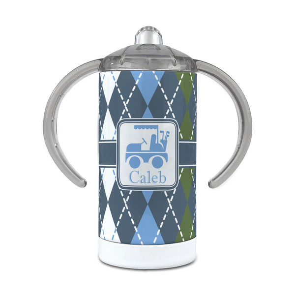 Custom Blue Argyle 12 oz Stainless Steel Sippy Cup (Personalized)
