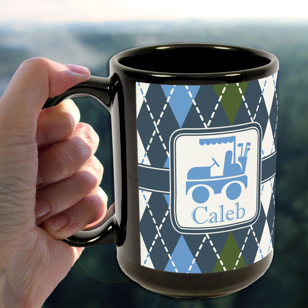 Blue Argyle 15oz. Black Mug - LIFESTYLE