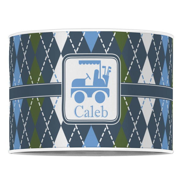 Blue Argyle 16" Drum Lampshade - FRONT (Poly Film)