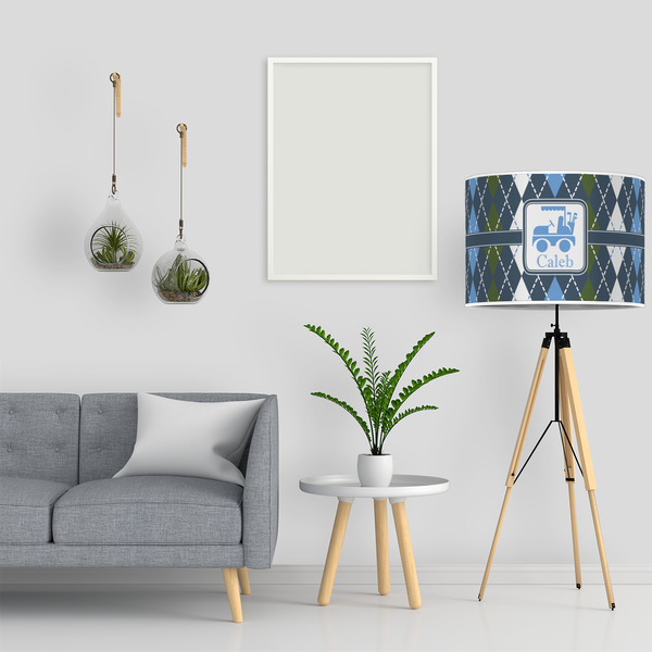 Blue Argyle 16" Drum Lampshade - LIFESTYLE