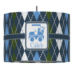 Blue Argyle 16" Drum Pendant Lamp - Fabric (Personalized)