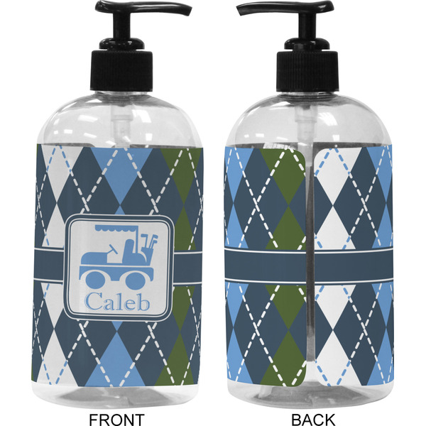 Blue Argyle 16 oz Plastic Liquid Dispenser (Approval) - Black